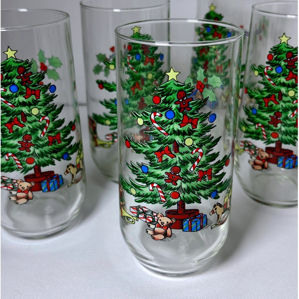 Spode Christmas Tree Highball Glasses Set of 8 Holiday Tumblers Clear Multicolor